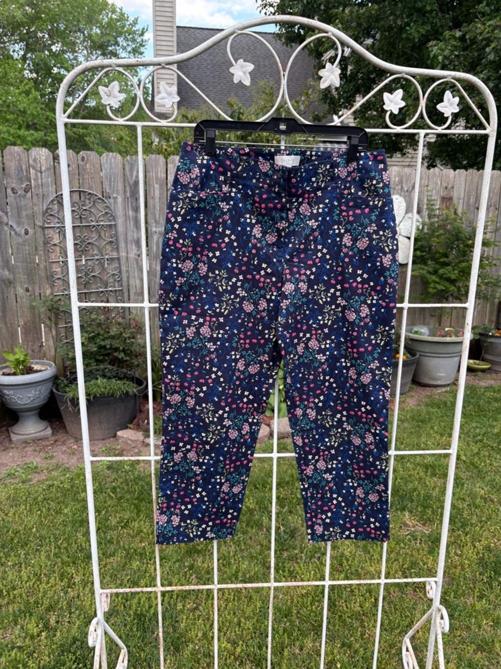 Talbots Navy Floral Pants with Pink and Teal Accents